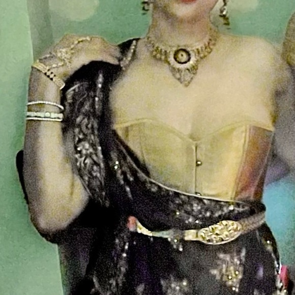 Dark Gold Satin Strong Boned Corset Lace Up Overbust Waist Cincher Bustier. - Picture 3 of 7